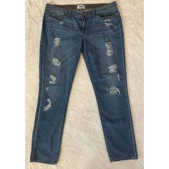 Paige Women's Jimmy Jimmy Skinny Jeans 32 Blue Medium Wash Distressed Stretch - Picture 9 of 14